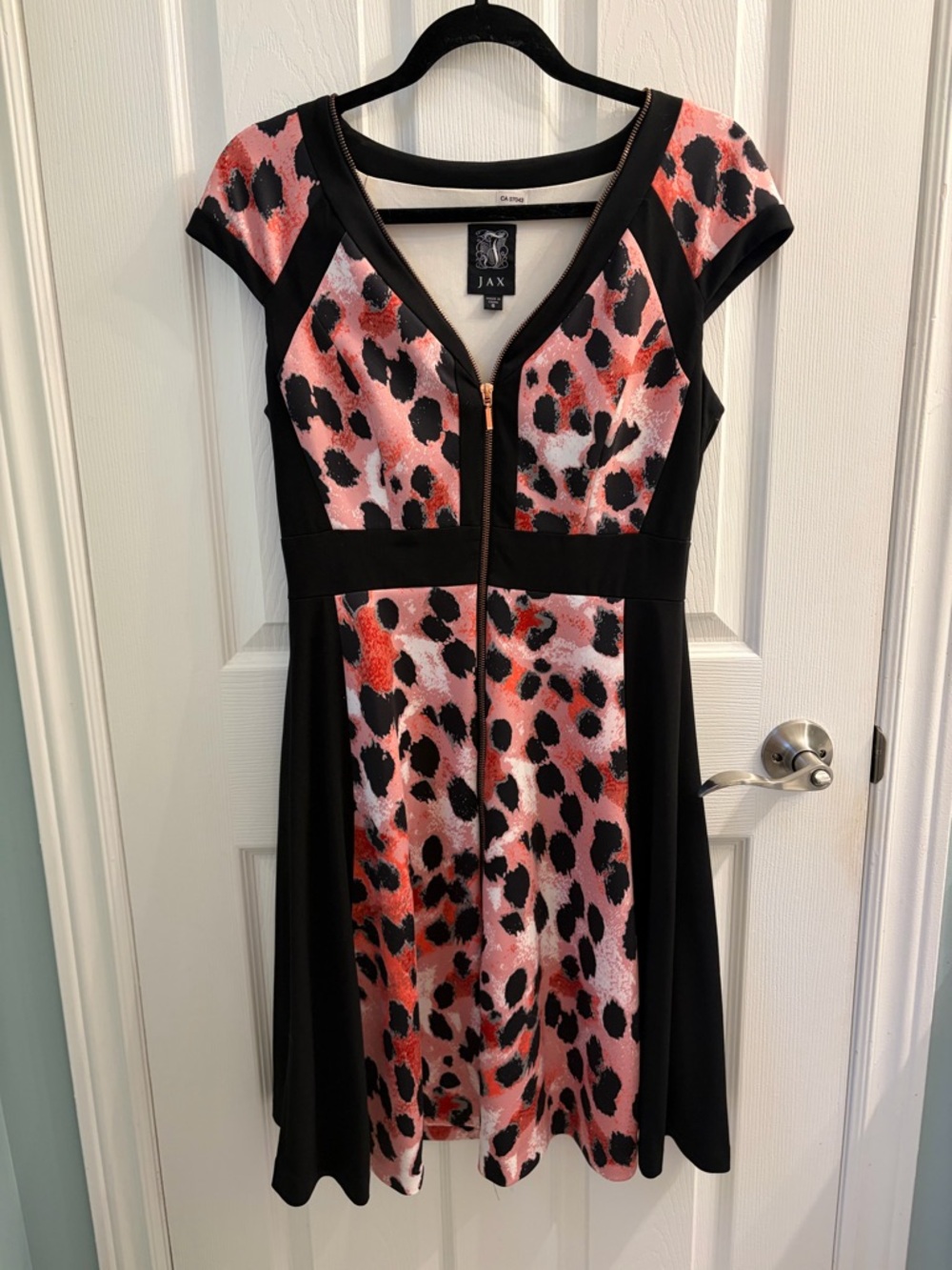 Jax Pink & Black Leopard-Print Fit-and-Flare Midi Dress